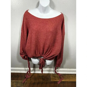 ON THE ROAD Womens Sweater Burnt Orange With Ties Crop Or Regular S/M